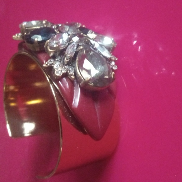 J Crew New No Tags Layered Rhinestone Cuff Gold Tone - Picture 9 of 9